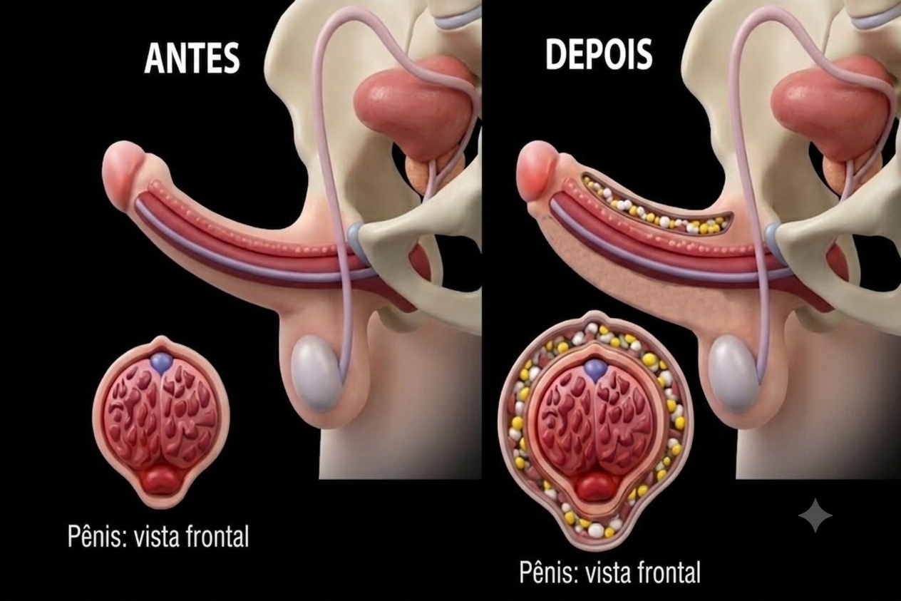 Ilustração comparativa do tratamento: antes e depois da técnica Dr. Tamanho